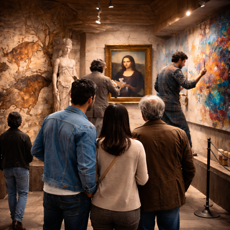 Warum Kunst sich ständig verändert und uns trotzdem bleibt: ein verständlicher Blick auf ihre Entwicklung von der Höhlenwand bis zum Bildschirm.